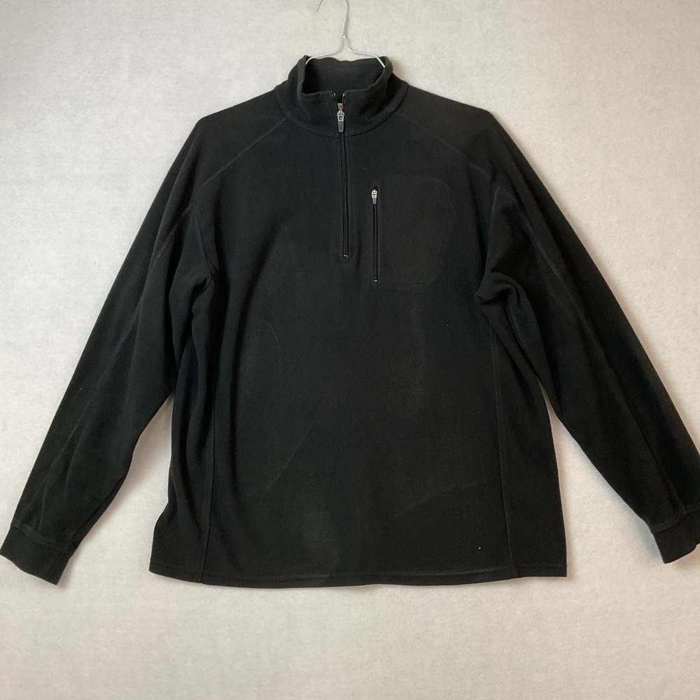 L L Bean 1/4 Zip Pullover Mens L Black Fleece Zipper Chest Pocket Long Sleeves